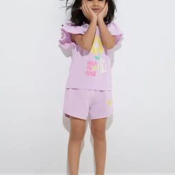 HOP Kids by Westside Lilac Heart Design Mid-Rise Cotton Shorts-image-86