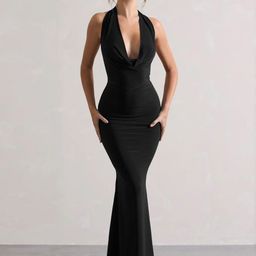 Moda Rapido Cowl Neck Crepe Maxi Dress-image-96