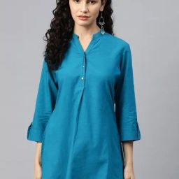 Nayam by Lakshita Teal Cotton Solid Kurti-image-91