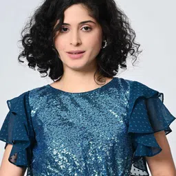 ALL WAYS YOU Women Embellished Flutter Sleeves Crop Top-image-22