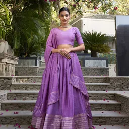 LOOKNBOOK ART Floral Woven Design Ready to Wear Lehenga & Unstitched Blouse With Dupatta-image-86
