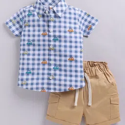 LITTLE NINJA Infant Boys Printed Spread Collar Pure Cotton Shirt With Shorts-picture-22