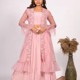 Morchari Women Embroidered Crop Top With Skirt & Jacket Co-Ords-image-91