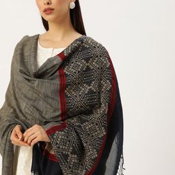 ArtEastri Navy Blue & Gold-Toned Ethnic Motifs Woven Design Pure Cotton Dupatta-picture-5