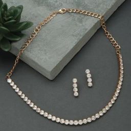 Zaveri Pearls Rose Gold Cubic Zirconia Necklace & Earring Set-ZPFK15238-image-91