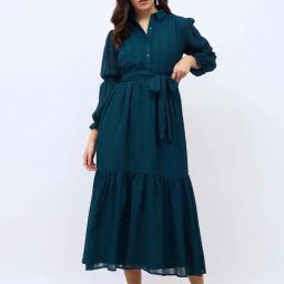 Styli Blue Self Pattern Maxi Dress-image-58