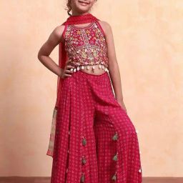 Biba Kids Pink Embellished Regular Fit Suit Set with Dupatta-image-21