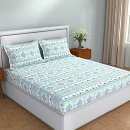 STELLAR HOME Blue & White Ethnic Motifs 104 TC Bedsheet with 2 Pillow Covers-picture-24