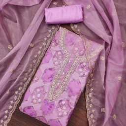 HERE&NOW Floral Embroidered Sequinned Organza Unstitched Dress Material-picture-28