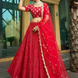 ODETTE Embroidered Thread Work Semi-Stitched Lehenga & Unstitched Blouse With Dupatta-picture-41