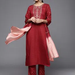 KSUT Women Ethnic Motifs Embroidered Regular Kurta with Trousers & With Dupatta-15