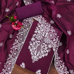 BlissFlair Floral Embroidered Chanderi Cotton Unstitched Dress Material-image-67