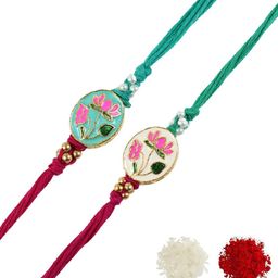 Asthetika Set Of 2 Lotus Meena Stone Thread Rakhi & Roli Chawal image 4