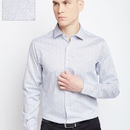 Wills Lifestyle Men Off-White & Navy Blue Slim Fit Printed Formal Shirt-image-67