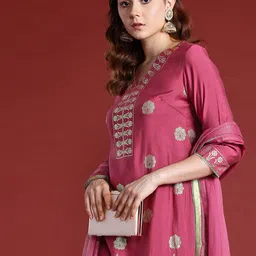 Anouk Ethnic Motifs Foil Printed Gotta Patti Kurta with Palazzos & Dupatta-image-42