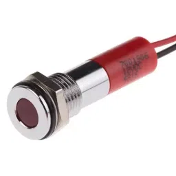 RS PRO Red Panel Mount Indicator 12V DC, Mounting Hole Size 8 mm, Termination Type Lead Wires, IP Rating IP67, Model No 7001906-39