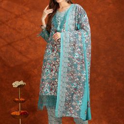 KALINI Floral Printed Straight Kurta With Trouser And Dupatta-picture-12