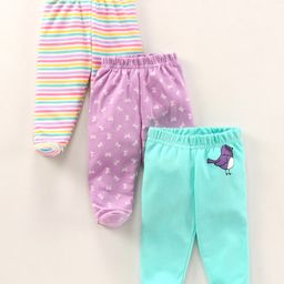 Babyhug Cotton Knit Bootie Leggings Striped Pack Of 3 - Blue-image-46