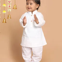 Vastramay Full Sleeves Solid Kurta With Pyjama - White-picture-28