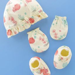 Babyoye Eco Conscious Cotton With Eco Jiva Sea Life Print Cap Mitten & Booties Set Yellow -Diameter10.5 cm-picture-11