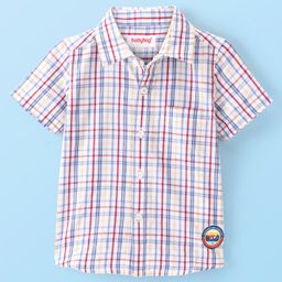 Babyhug 100% Cotton Woven Half Sleeves Checks One Pocket Shirt - Multicolour-image-62