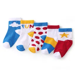 Cute Walk by Babyhug Anti Bacterial Cotton Rich Non Terry Ankle Length Socks Star Print Pack of 5 - Multicolour-picture-14