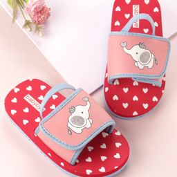 Babyoye Back Strap Flip Flops With Heart & Elephant Print - Red-image-93