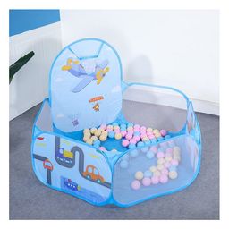 BabyGo Aeroplane Kids Ball Pit, Large Pop Up Children Airplane Play Tent with Basketball for Toddlers (Balls not included) - Blue-27