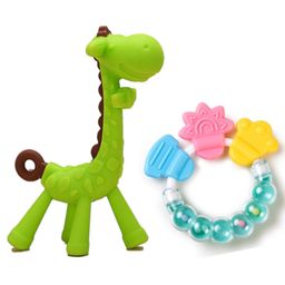 Luvlittle Silicone Combo Of Giraffe Shape & Rattle Handle Teethers - Green-17