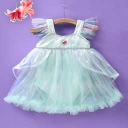 Mark & Mia Sleeveless Frock Style Party Onesie with Frill Detailing & Stone Applique - Green-image-32