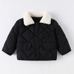 Kookie Kids Full Sleeves Collared Neck Padded Quilted Jacket with Fur Detailing - Black-image-100