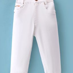 Little Kangaroos Cotton Woven Full Length Denim Washed Jeans with Solid Colour - White-image-26