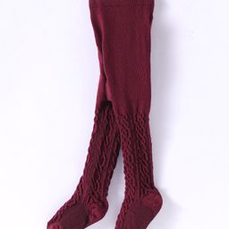 Mustang Cotton Knit Solid Color Footed Tights - Maroon-image-37
