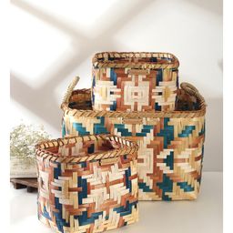 HABEREINDIA Bamboo Storage Basket, Shelf Baskets with Handle Set of 3- Multicolor-image-5