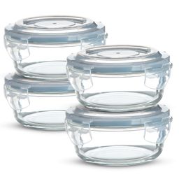 Bergner Borosilicate Glass Side Lock Storage Round Container with Lid - 400ml, Clear, White Gasket (Set of 4)-11