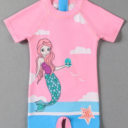 Mark & Mia Half Raglan Sleeves Legged Swimsuit with Mermaid Print - Pink-image-77