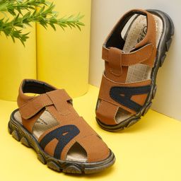 Tiny Bugs A Alphabet Patch Embroidered Sandals With Velcro Closure - Tan-image-15