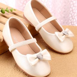 Babyoye Slip On Solid Ballerinas With Bow Applique - White-picture-3