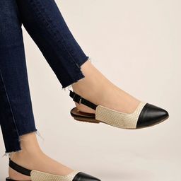 Shoetopia Colour Blocked Ballerinas With Buckle Closure - Black-image-99