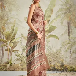 RACHNA Geometric Printed Chanderi Saree With Blouse Piece image 3