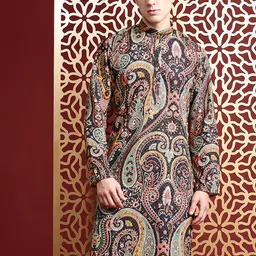 MANQ Men Yoke Design Thread Work Anarkali Kurta-picture-12