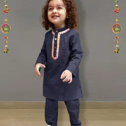 A.T.U.N. Boys Regular Gotta Patti Linen Kurta with Pyjamas-47