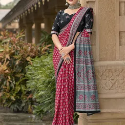 RV CREATION Floral Pure Cotton Bagru Saree-15