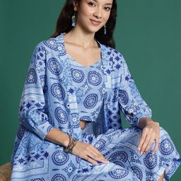 Sangria Printed Ethnic Co-Ords with Shrug-5