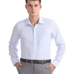 Arrow Blue & White Regular fit Check Cotton Shirt-picture-35