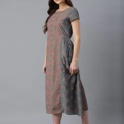 Aure by Aurelia Grey & Brown Printed A Line Kurta image 3