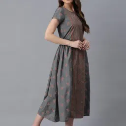 Aure by Aurelia Grey & Brown Printed A Line Kurta image 4