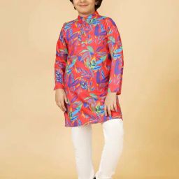 A.T.U.N. Boys Red & Blue Printed Full Sleeves Kurta Set-image-102