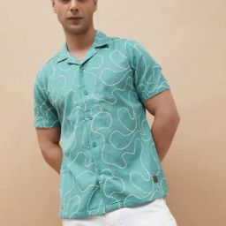 Code By Lifestyle Blue Cotton Regular Fit Printed Shirt-image-67