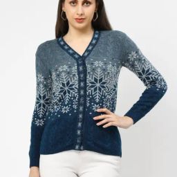 Kalt Blue Jacquard Long Sleeves Cardigan-21